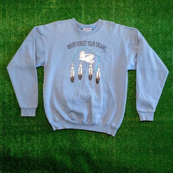 VINTAGE HANES ULTIMATE COTTON DREAMCATCHER MENS SWEATSHIRT LIGHT BLUE SIZE M. - Picture 1 of 5